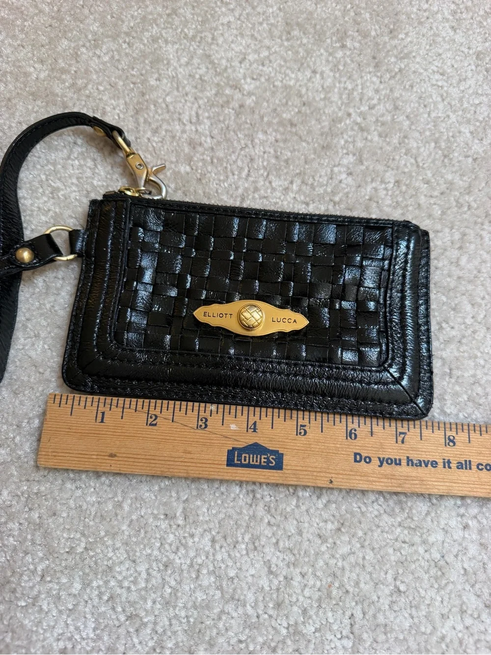 Elliott Lucca Black Woven Leather Wristlet with Gold Plate